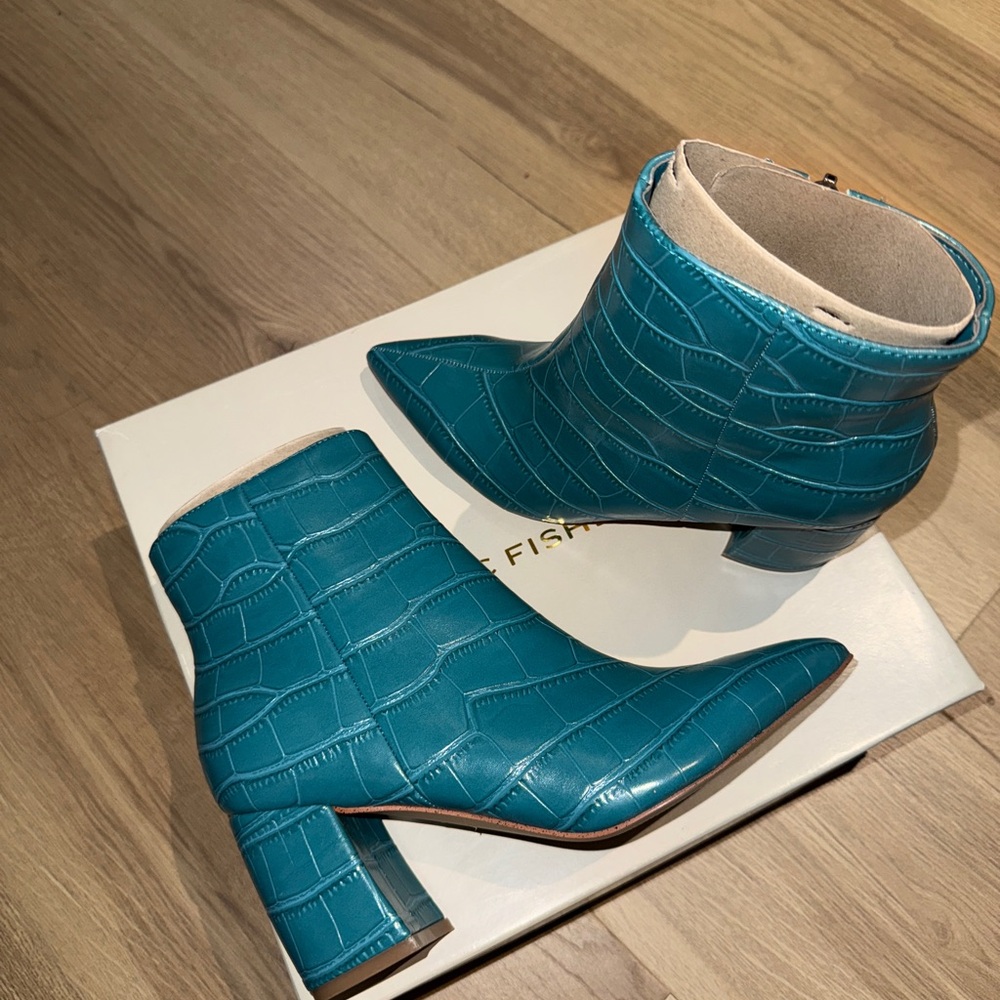 Marc Fisher Blue Ankle Boots with Chunky Heel